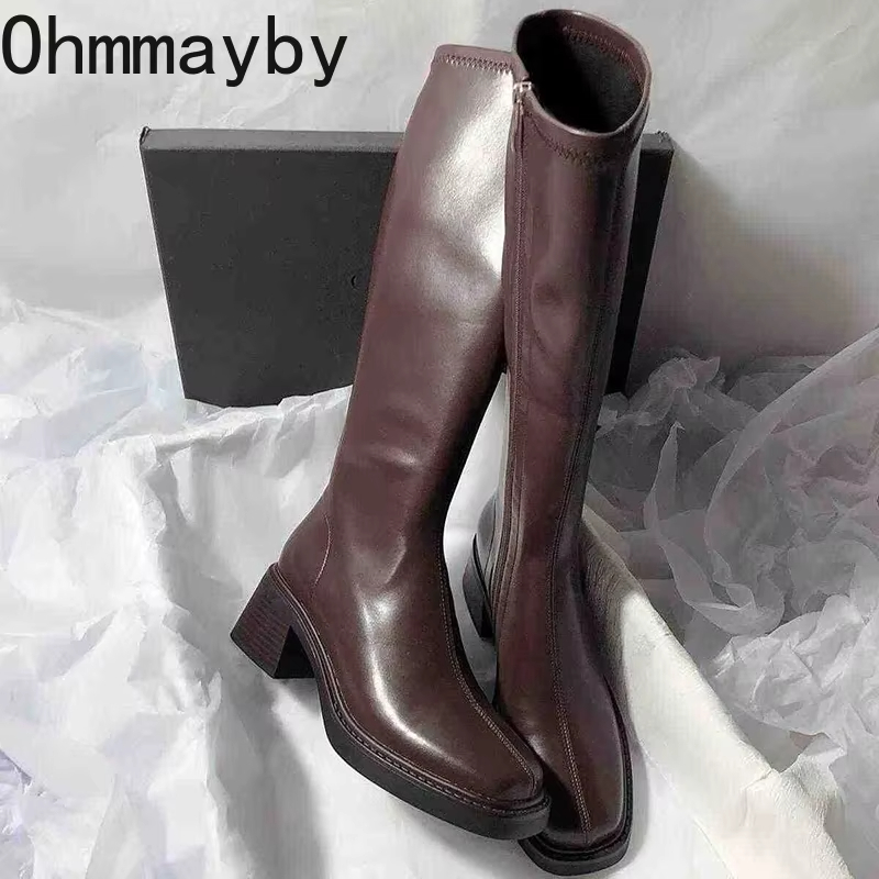 Women'S Fashion Knee High Boots - Vintage gruby obcas damskie buty do