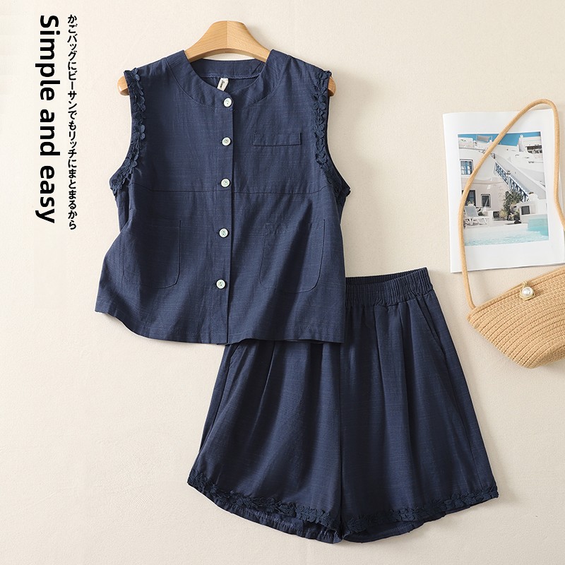Women'S Fashion Vest Tops - Damski letni zestaw: bezrękawnik i szorty
