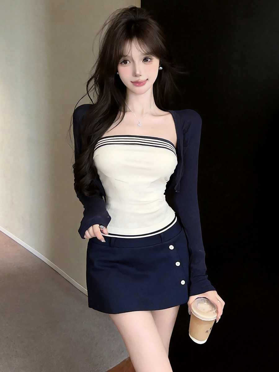Women'S Fashion Vest Tops - Seksowny zestaw w stylu marynarskim: dopasowana