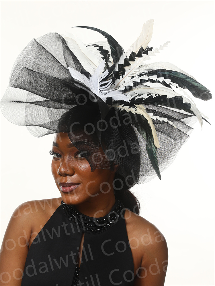 Women'S Fashion Kentucky Derby - Czarno-biały Derby Fascinator kapelusz kobiety ślubne